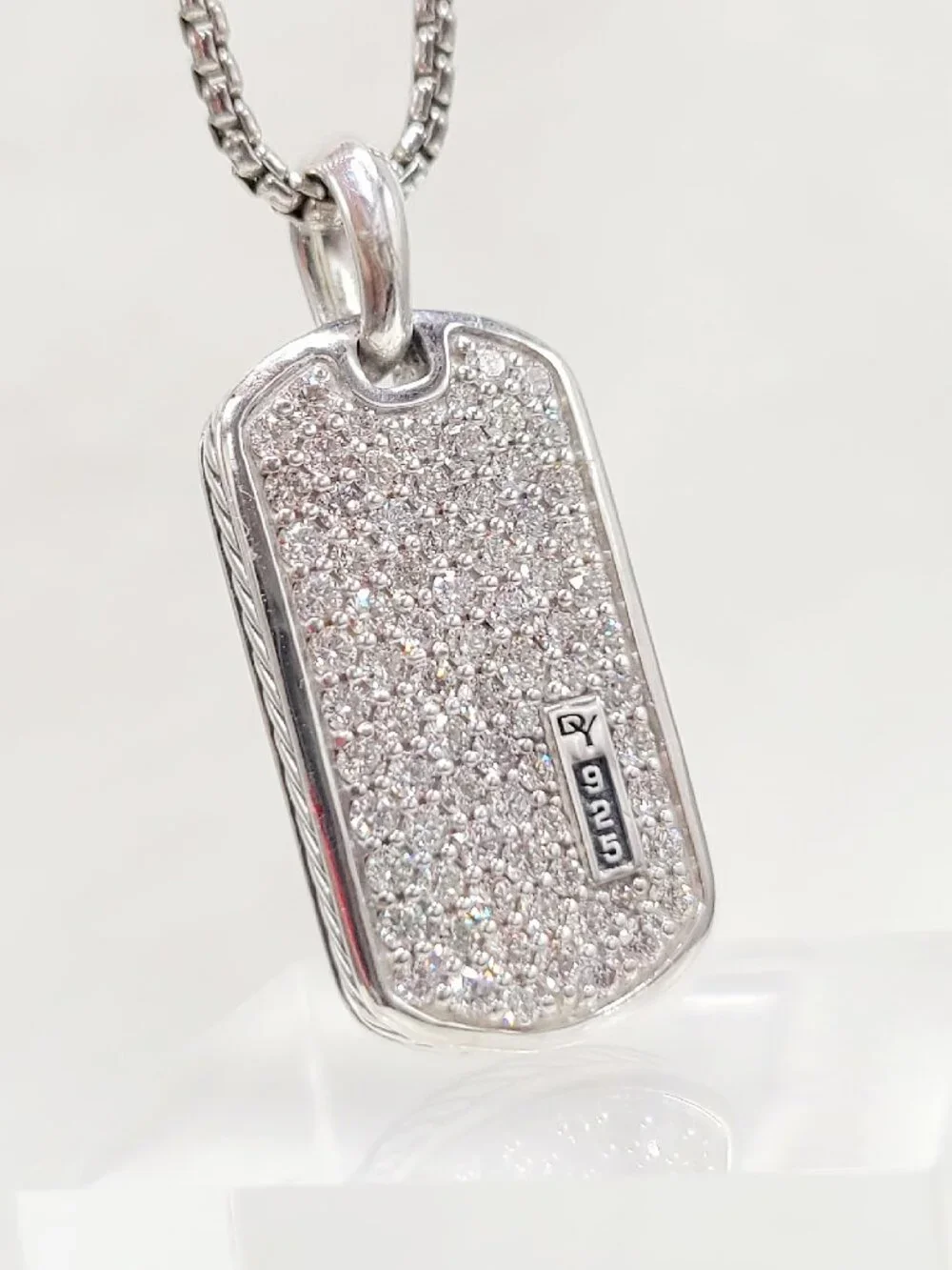 David Yurman Chevron Dog Tag Pendant w/ Pavé White Diamonds - 27mm - RARE